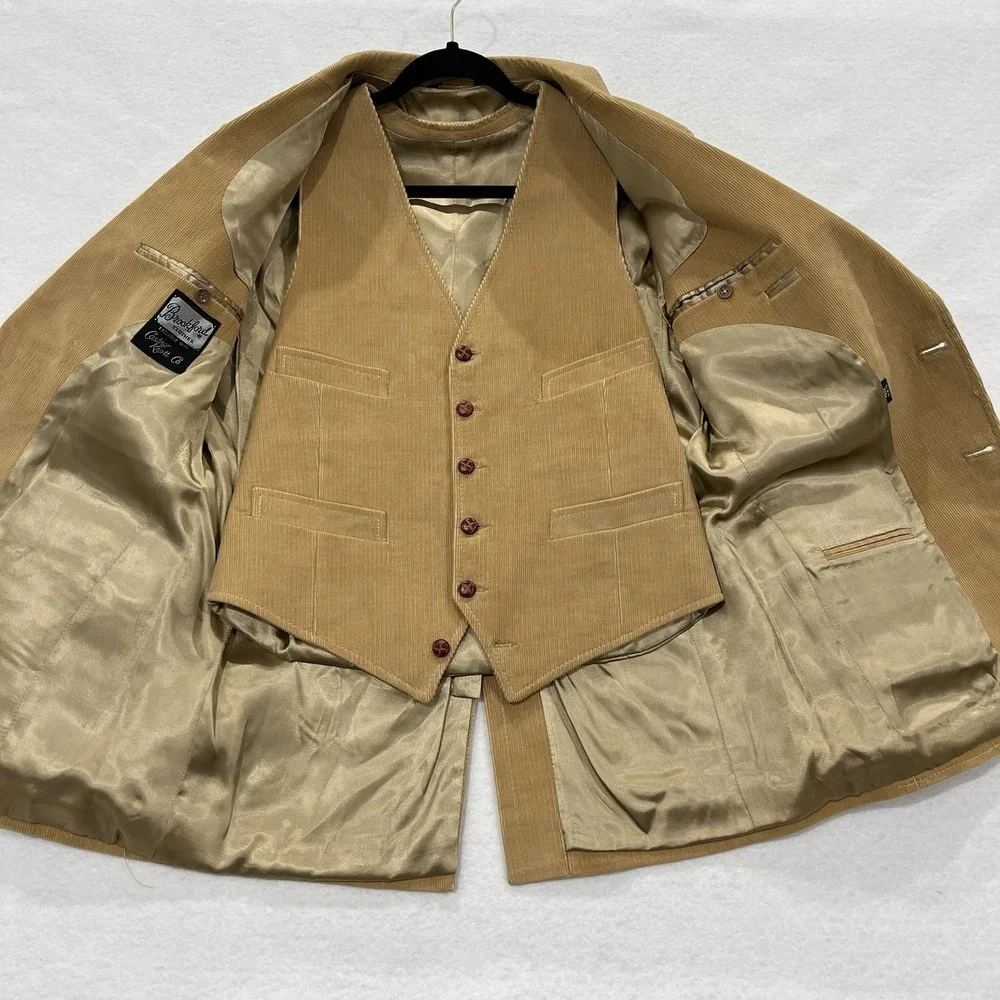 1970s Vintage Corduroy Blazer Vest Set 40R Tan  Preppy  Sport Coat Retro Classic